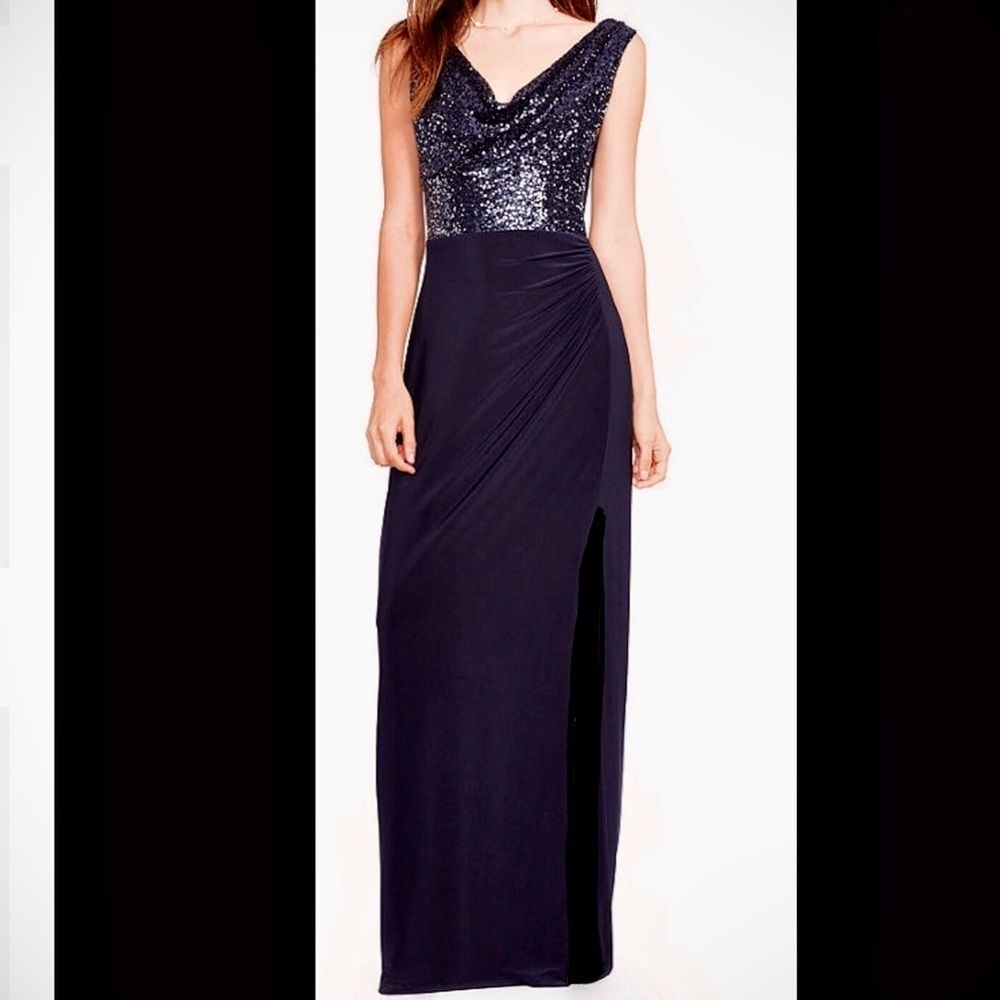 Lauren Ralph Lauren Navy Sequin Bodice Maxi Dress